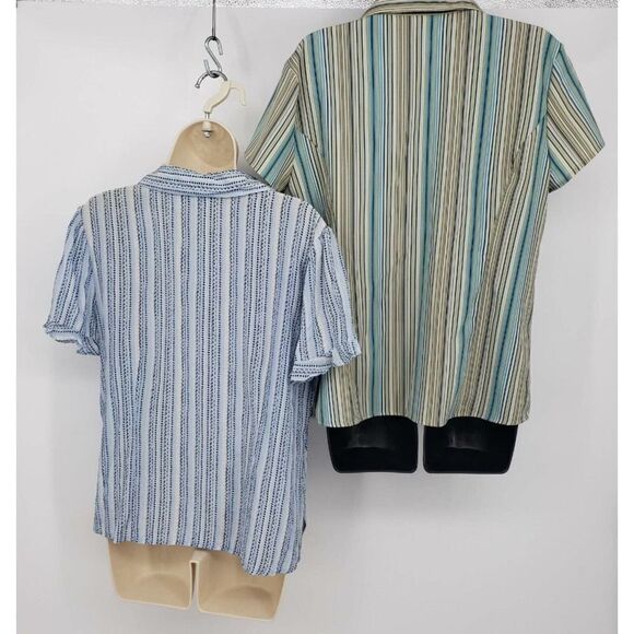 Blouses Size Lg Button Front Short Sleeves Stripes - Picture 6 of 7
